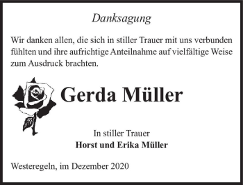 Traueranzeige von Gerda Müller  von Magdeburger Volksstimme