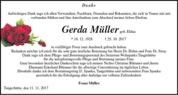 Traueranzeige von Gerda Müller (geb. Eldau)  von Magdeburger Volksstimme