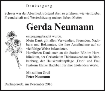 Traueranzeige von Gerda Neumann  von Magdeburger Volksstimme