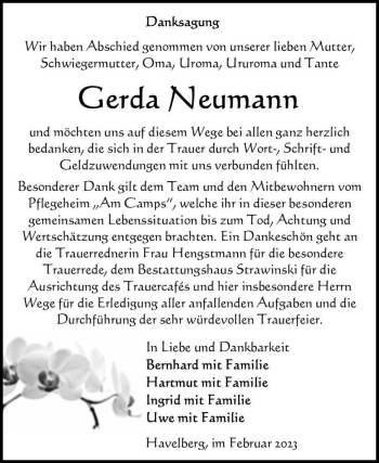 Traueranzeige von Gerda Neumann  von Magdeburger Volksstimme