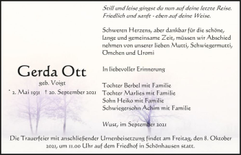 Traueranzeige von Gerda Ott (geb. Voigt)  von Magdeburger Volksstimme
