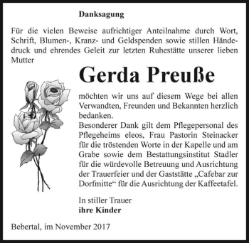 Traueranzeige von Gerda Preuße  von Magdeburger Volksstimme