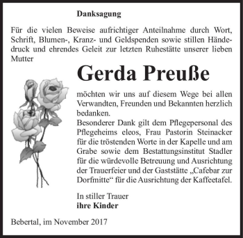 Traueranzeige von Gerda Preuße  von Magdeburger Volksstimme