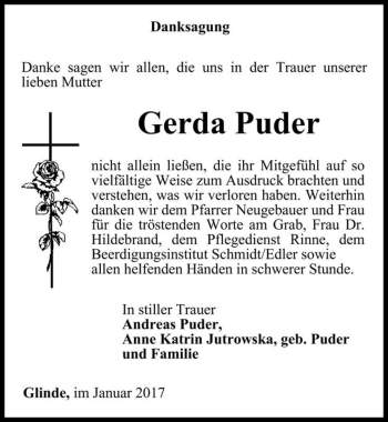 Traueranzeige von Gerda Puder  von Magdeburger Volksstimme