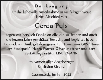Traueranzeige von Gerda Puls  von Magdeburger Volksstimme