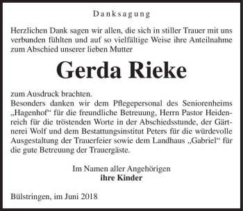 Traueranzeige von Gerda Rieke  von Magdeburger Volksstimme