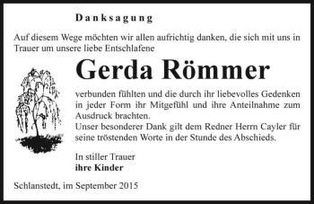 Traueranzeige von Gerda Römmer  von Magdeburger Volksstimme