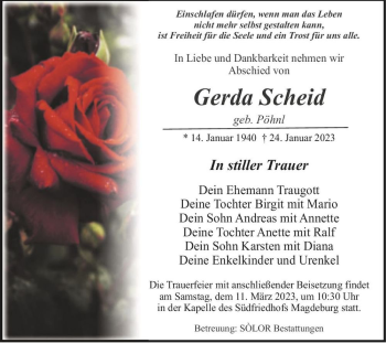 Traueranzeige von Gerda Scheid (geb. Pöhnl)  von Magdeburger Volksstimme