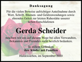 Traueranzeige von Gerda Scheider  von Magdeburger Volksstimme