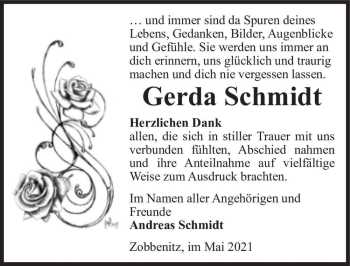 Traueranzeige von Gerda Schmidt  von Magdeburger Volksstimme