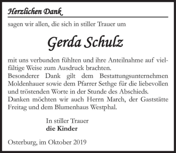 Traueranzeige von Gerda Schulz  von Magdeburger Volksstimme