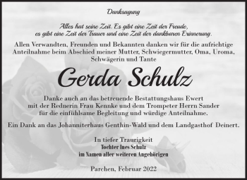 Traueranzeige von Gerda Schulz  von Magdeburger Volksstimme