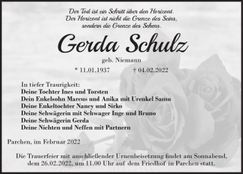 Traueranzeige von Gerda Schulz (geb. Niemann)  von Magdeburger Volksstimme