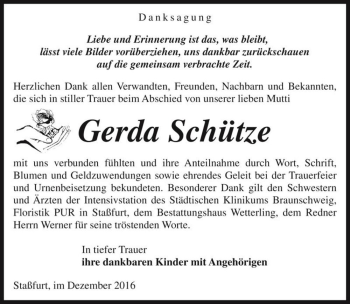 Traueranzeige von Gerda Schütze  von Magdeburger Volksstimme