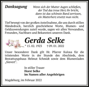 Traueranzeige von Gerda Selke  von Magdeburger Volksstimme
