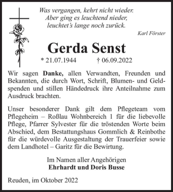 Traueranzeige von Gerda Senst  von Magdeburger Volksstimme
