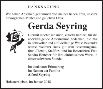 Traueranzeige von Gerda Seyring  von Magdeburger Volksstimme