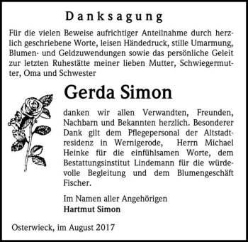 Traueranzeige von Gerda Simon  von Magdeburger Volksstimme