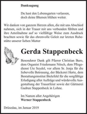 Traueranzeige von Gerda Stappenbeck  von Magdeburger Volksstimme