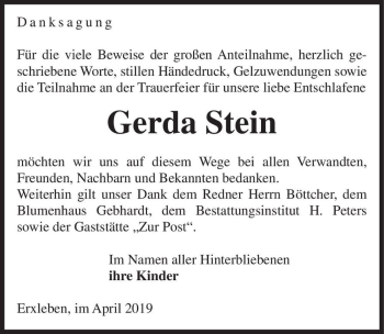 Traueranzeige von Gerda Stein  von Magdeburger Volksstimme