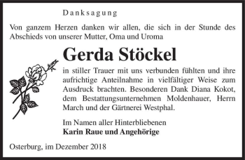 Traueranzeige von Gerda Stöckel  von Magdeburger Volksstimme