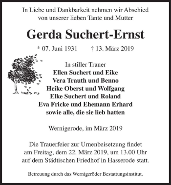 Traueranzeige von Gerda Suchert-Ernst  von Magdeburger Volksstimme
