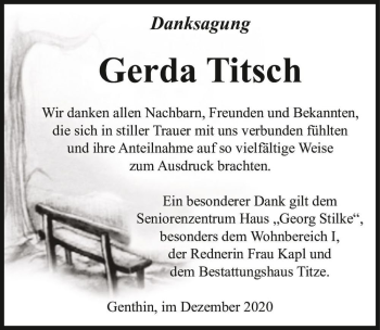 Traueranzeige von Gerda Titsch  von Magdeburger Volksstimme