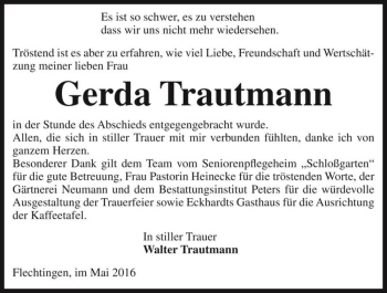 Traueranzeige von Gerda Trautmann  von Magdeburger Volksstimme