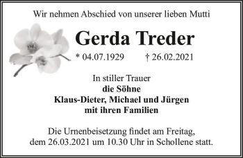 Traueranzeige von Gerda Treder  von Magdeburger Volksstimme