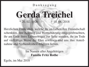 Traueranzeige von Gerda Treichel  von Magdeburger Volksstimme