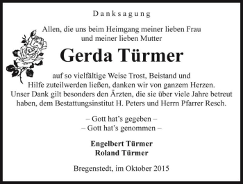 Traueranzeige von Gerda Türmer  von Magdeburger Volksstimme