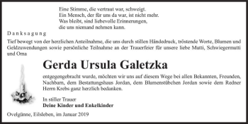 Traueranzeige von Gerda Ursula Galetzka  von Magdeburger Volksstimme