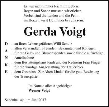 Traueranzeige von Gerda Voigt  von Magdeburger Volksstimme