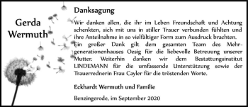 Traueranzeige von Gerda Wermuth  von Magdeburger Volksstimme