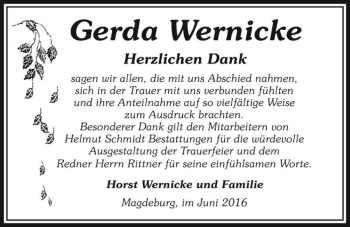 Traueranzeige von Gerda Wernicke  von Magdeburger Volksstimme