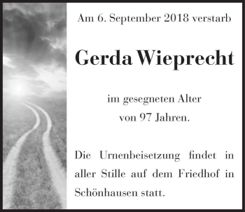 Traueranzeige von Gerda Wieprecht  von Magdeburger Volksstimme