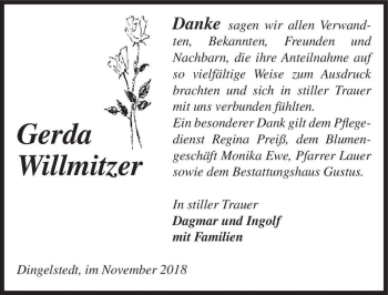 Traueranzeige von Gerda Willmitzer  von Magdeburger Volksstimme