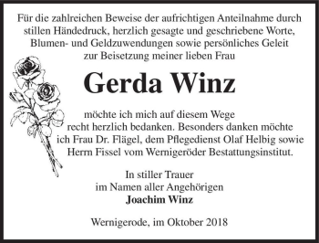 Traueranzeige von Gerda Winz  von Magdeburger Volksstimme