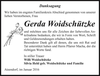 Traueranzeige von Gerda Woidschützke  von Magdeburger Volksstimme