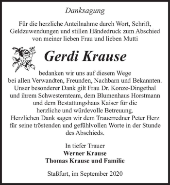 Traueranzeige von Gerdi Krause  von Magdeburger Volksstimme