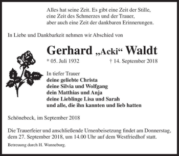 Traueranzeige von Gerhard ,,Acki