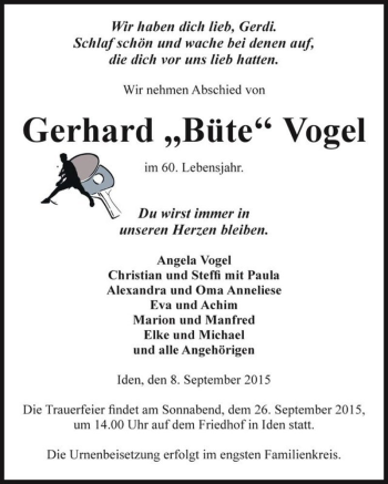 Traueranzeige von Gerhard 