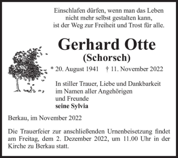Traueranzeige von Gerhard 