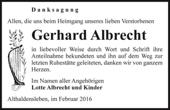 Traueranzeige von Gerhard Albrecht  von Magdeburger Volksstimme