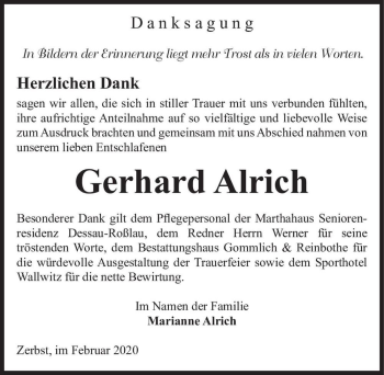 Traueranzeige von Gerhard Alrich  von Magdeburger Volksstimme