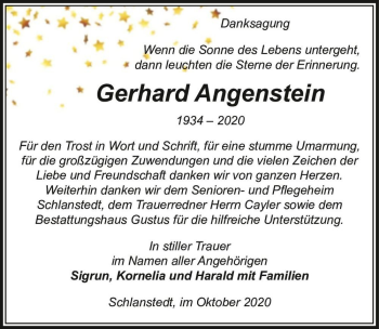 Traueranzeige von Gerhard Angenstein  von Magdeburger Volksstimme