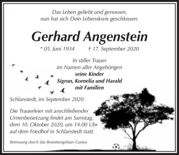 Traueranzeige von Gerhard Angenstein  von Magdeburger Volksstimme