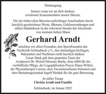 Traueranzeige von Gerhard Arndt  von Magdeburger Volksstimme