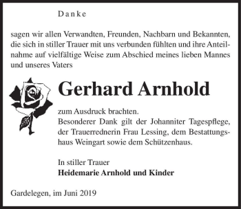 Traueranzeige von Gerhard Arnhold  von Magdeburger Volksstimme