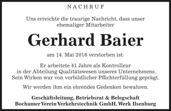 Traueranzeige von Gerhard Baier  von Magdeburger Volksstimme